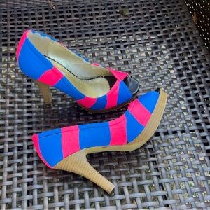Stylish Blue and Pink Peep-Toe Heels for decoration purposes only